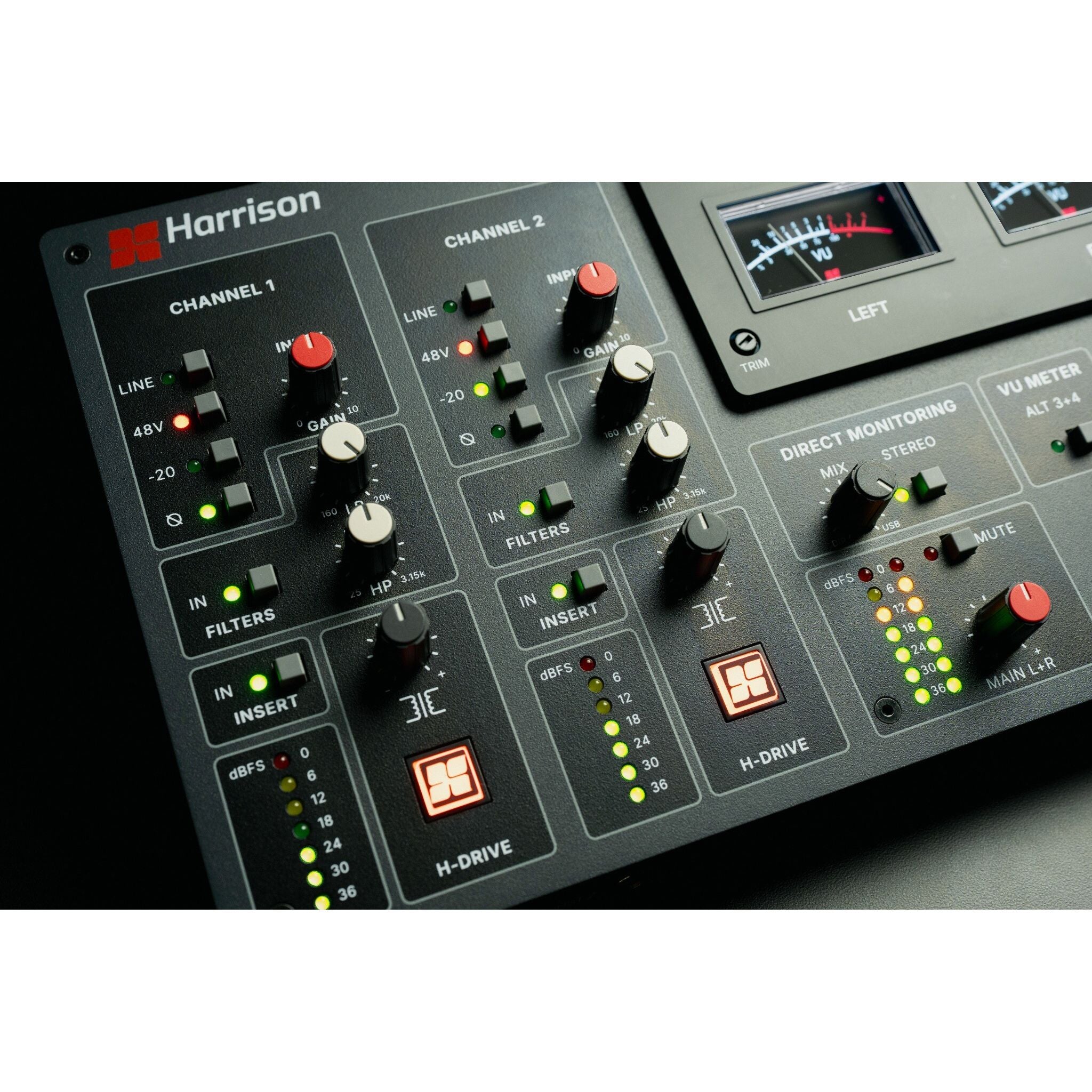 Harrison Audio Flex 10 - detalle de conexiones y controles