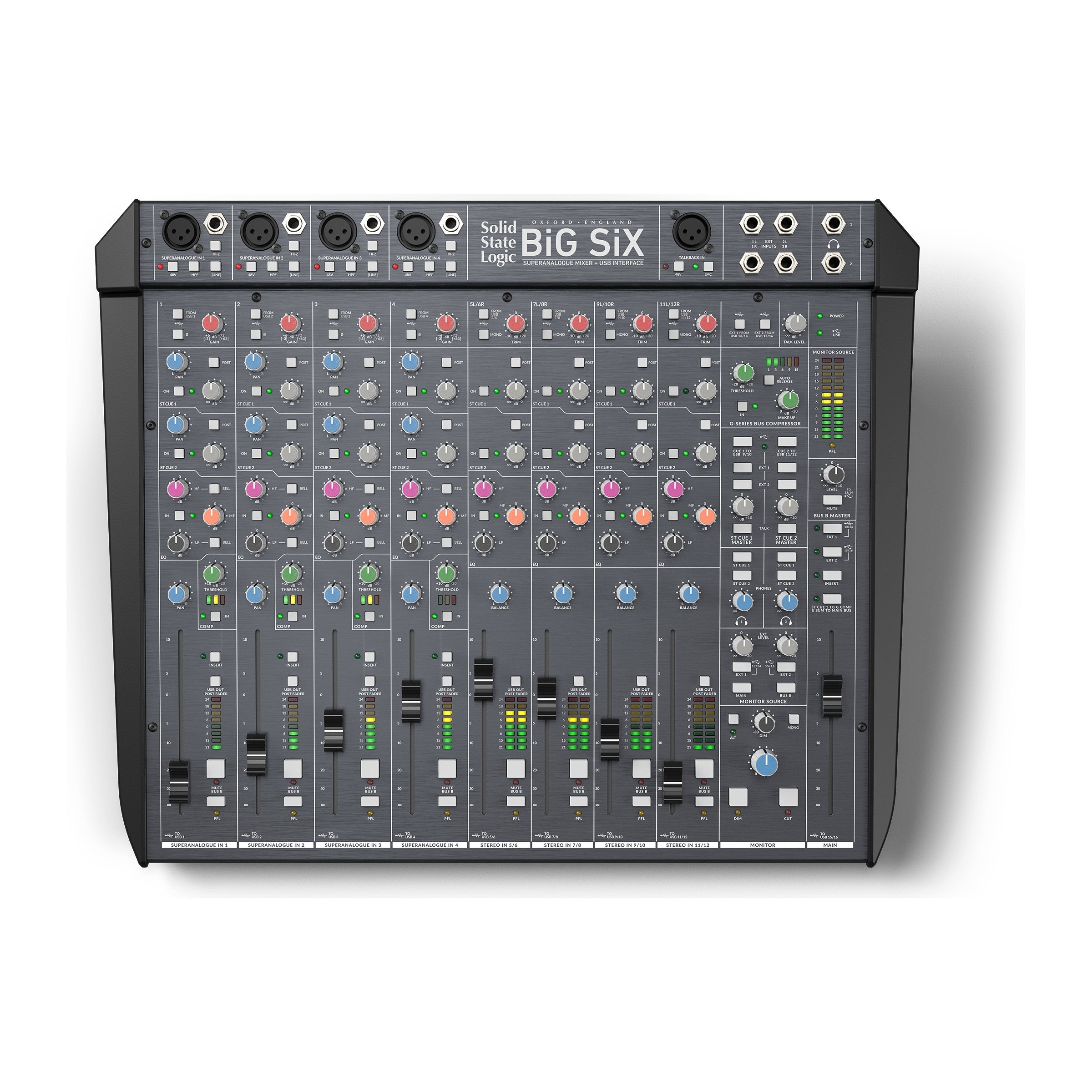Solid State Logic Big Six - Mezclador de estudio analógico de 12 canales e interfaz - https://www.cromaonline.cl/